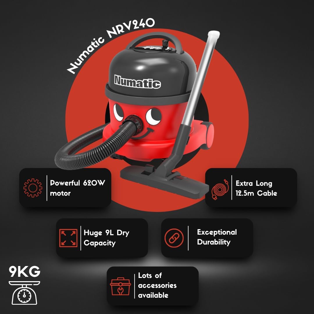 Numatic NRV240-11 Henry Vacuum Cleaner 620W 9L Commercial Dry Red + 5 Freshener Sticks