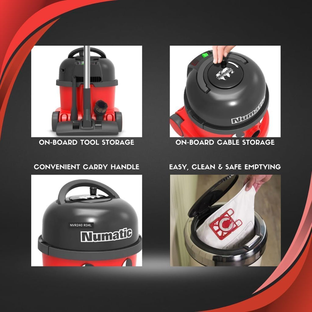 Numatic NRV240-11 Henry Vacuum Cleaner 620W 9L Commercial Dry Red + 5 Freshener Sticks