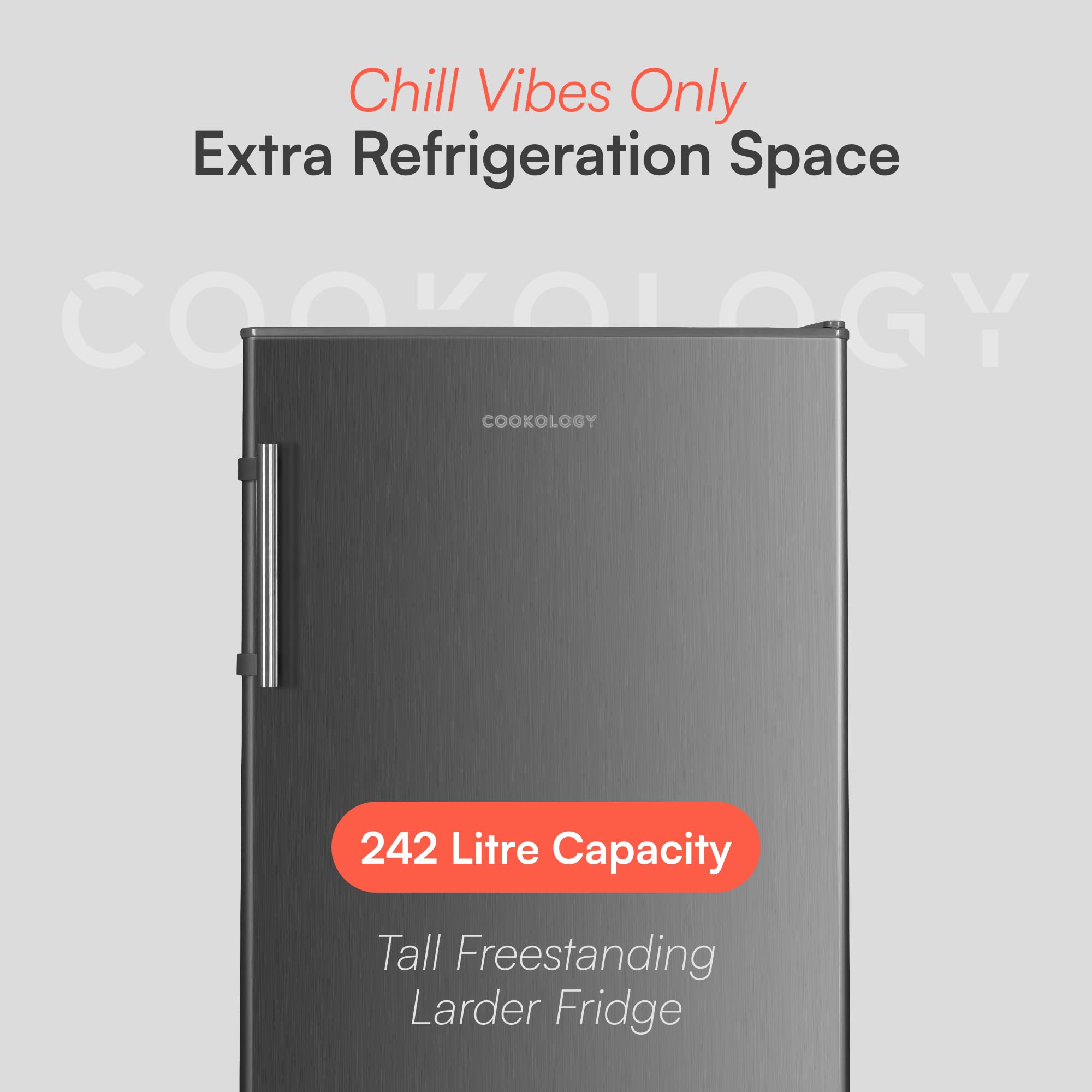 Cookology CTFR240IX Tall Freestanding Larder Fridge 240 Litre, 143cm High and 55cm