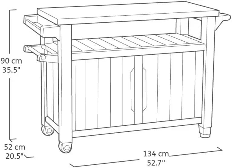 Keter Unity XL BBQ Side Table, Dimensions 134 x 51.7 x 89.6 cm, Grey, Weatherproof
